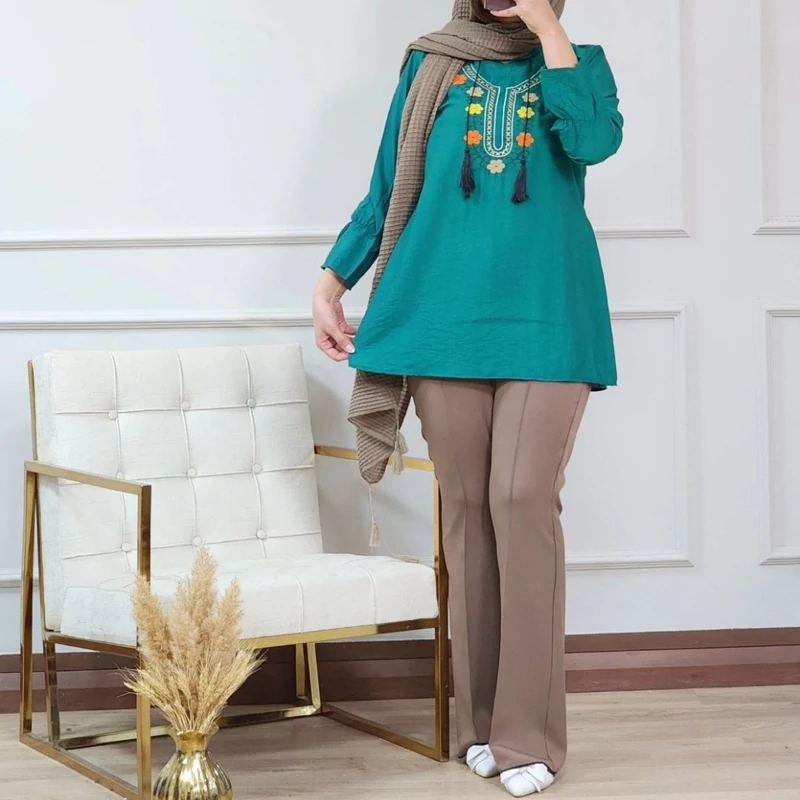 مانتو زنانه تابستانه گلدوزی شده جنس شانتون تونیک مانتویی گلدوزی شده